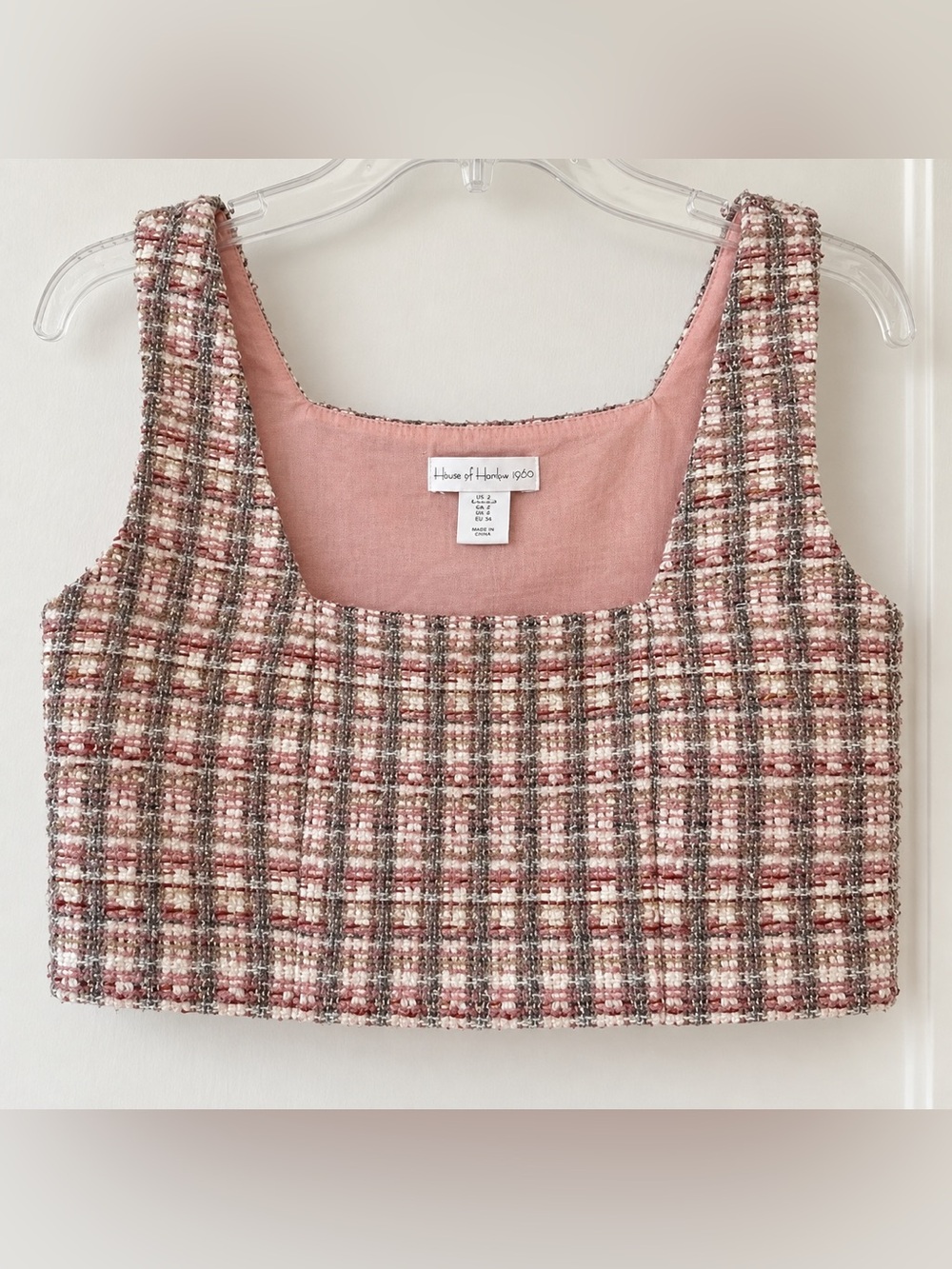 House of Harlow Pink Boucle Square neck Side Zip Crop Top NWT S #2320